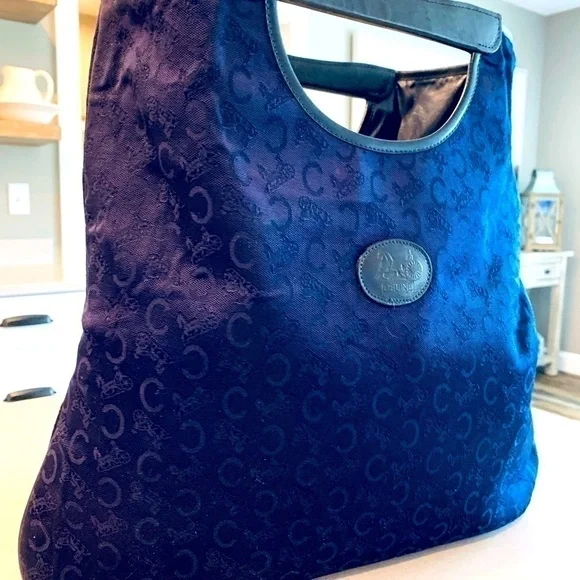 VINTAGE Celine Jacquard C Fabric & Leather Handbag Tote